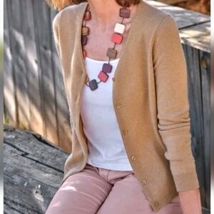 Woolovers Cashmere Merino Wool Classic V Neck Cardigan Camel Beige Buttons S